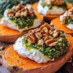 Stuffed Sweet Potatoes with Burrata, Toasted Walnuts & Sage Pesto