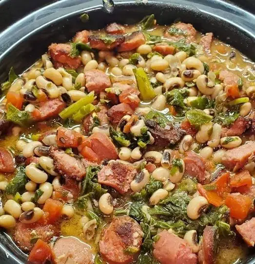 Black Eyed Peas, Sausage, And Collard Greens