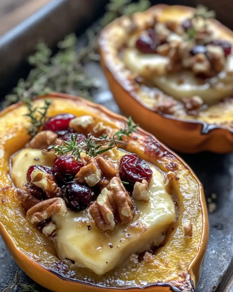 Brie Stuffed Acorn Squash With Cranberry Walnut Filling