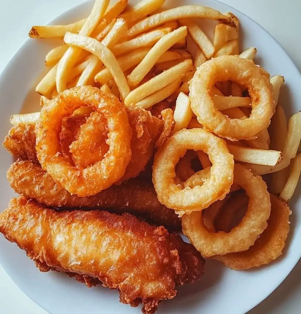 Crispy Battered Cod And Onion Rings Platter