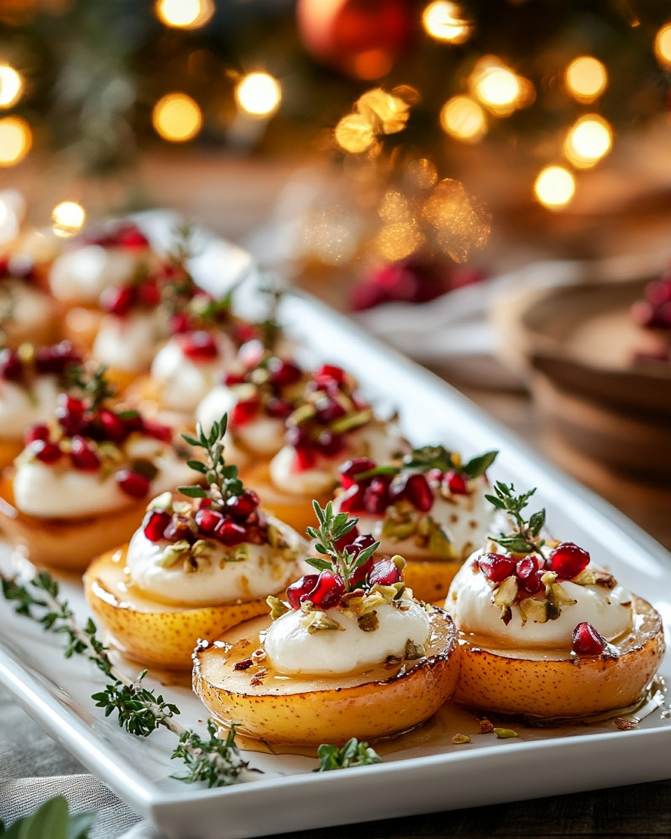 Caramelized Pear & Burrata Bites With Pomegranate & Nut Crunch