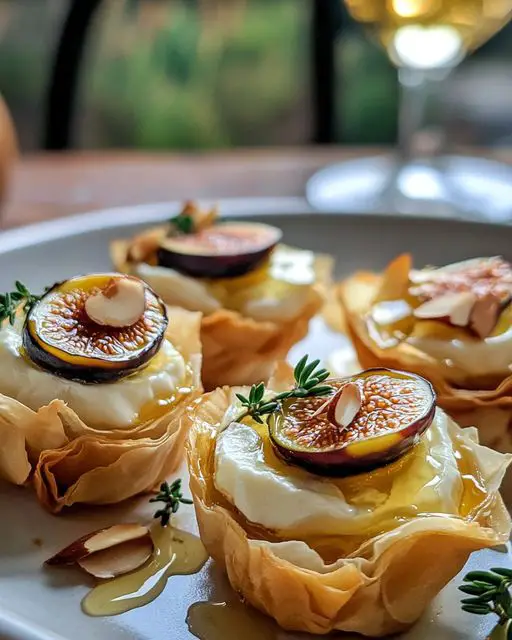 Fig & Almond Brie Phyllo Cups With Thyme Honey