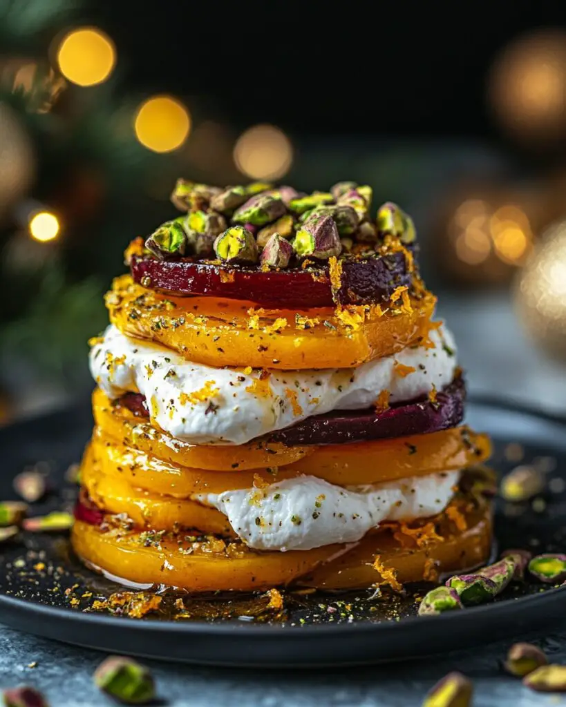 Golden Beet & Burrata Stacks With Pistachio & Citrus Zest