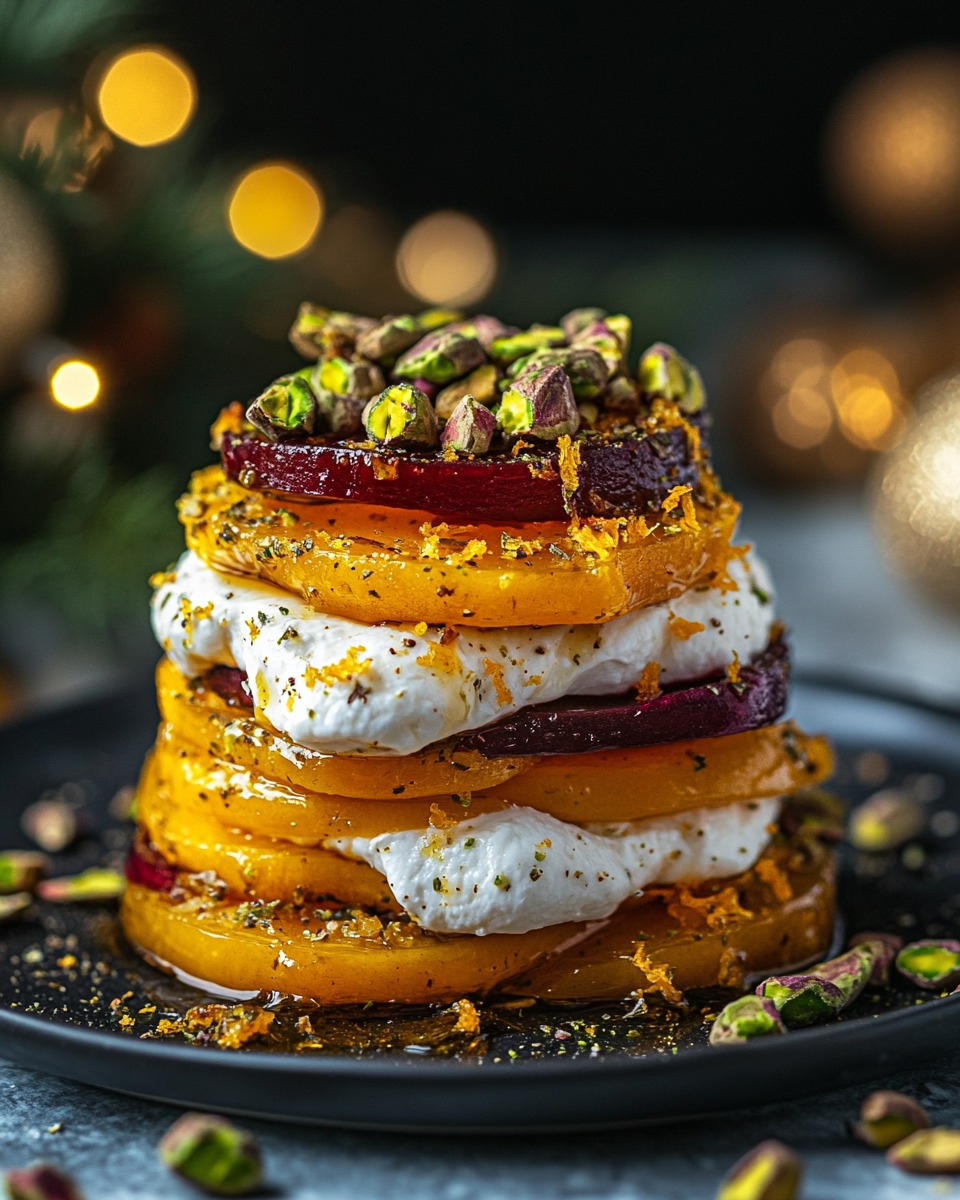 Golden Beet & Burrata Stacks With Pistachio & Citrus Zest