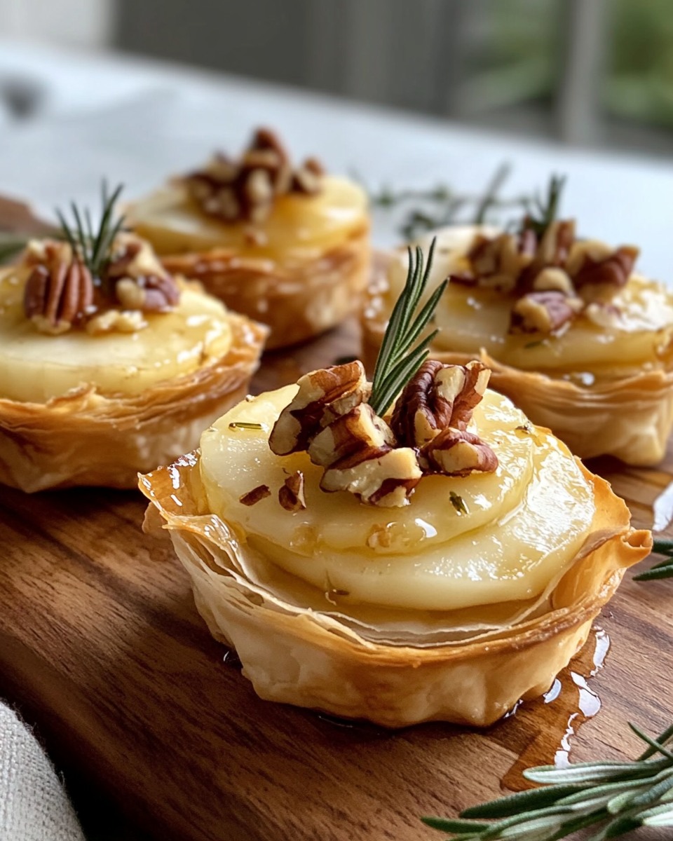 Pear, Pecan, And Brie Phyllo Cups With Rosemary Honey