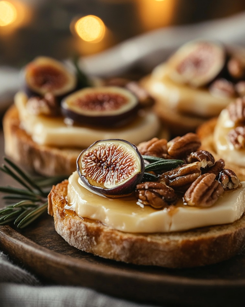 Pecan & Fig Brie Crostini With Rosemary Honey Drizzle