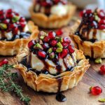 Pomegranate Pistachio Brie Phyllo Bites With Balsamic Glaze