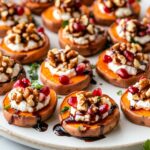 Roasted Sweet Potato Rounds With Whipped Feta, Honeyed Walnuts & Pomegranate