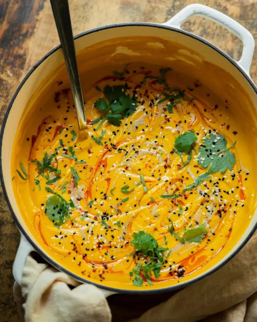 Spicy Sesame Carrot Soup With Red Lentils