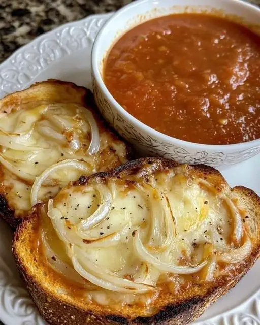 Tomato Soup With Onion Toast And Cheese