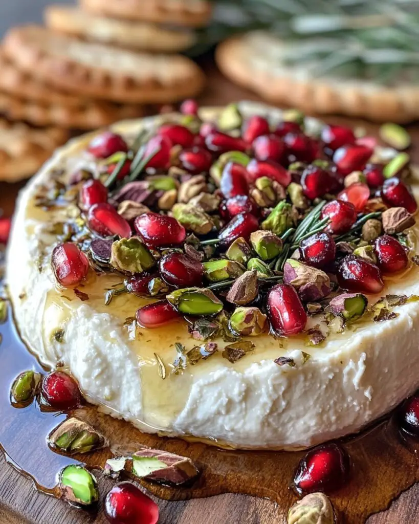 Warm Goat Cheese With Pomegranate, Pistachios & Rosemary Infused Honey