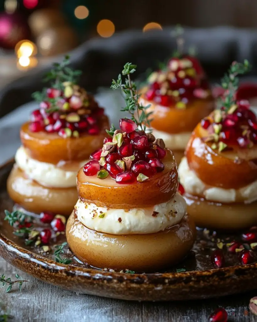 Winter Pear & Burrata Towers With Pomegranate Gems