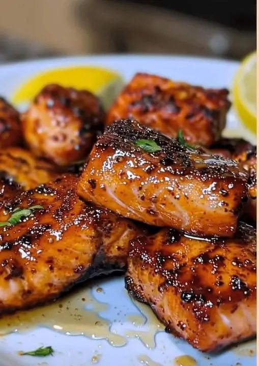 Air Fryer Hot Honey Salmon Bites