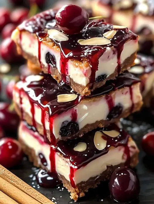 Creamy Cherry Almond Cheesecake Bars