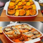 Layered Eggplant And Potato Bake With Mozzarella