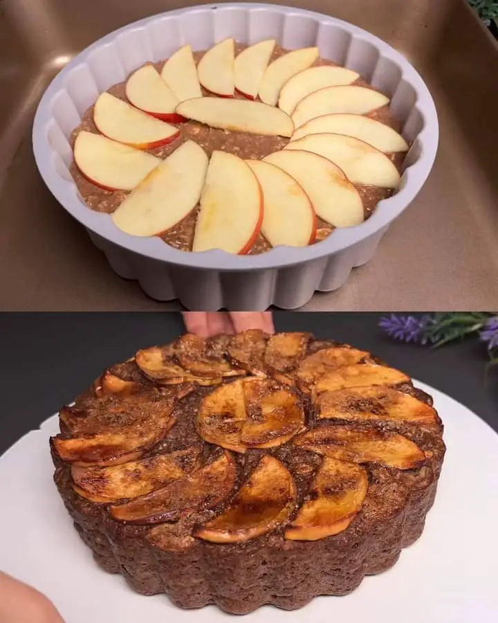 Oatmeal Chocolate Banana Cake With Apple Topping