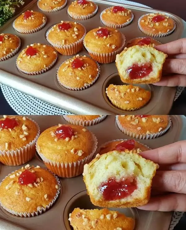 Quick Strawberry Jam Filled Muffins