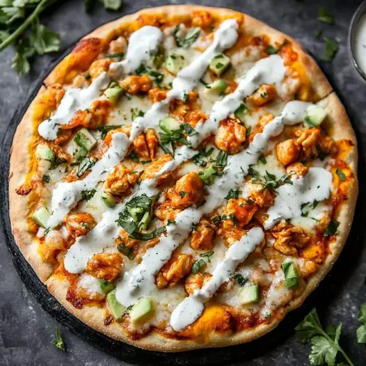 Crispy Buffalo Chicken Pizza With Ranch Drizzle