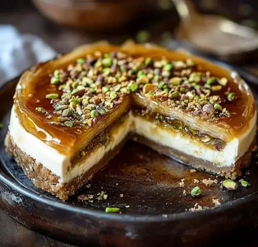 Honey Pistachio Baklava Cheesecake