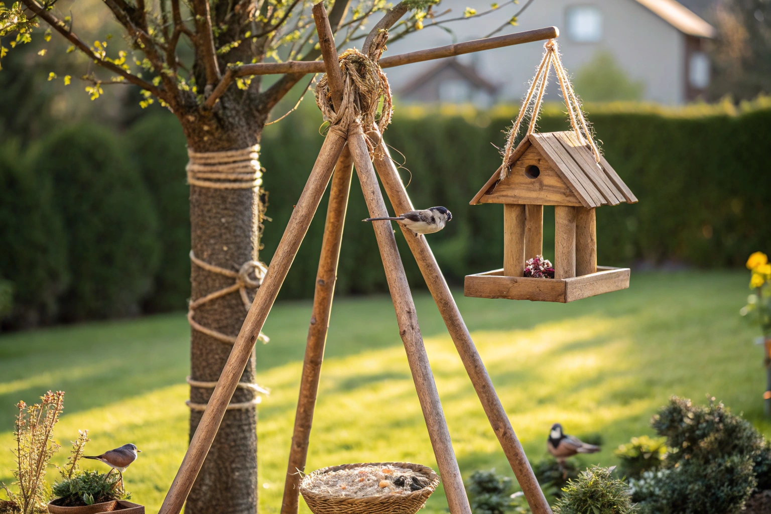 A Realistic Backyard Garden Scene Featuring A Hand