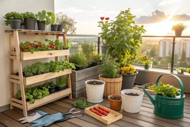 A Vibrant Urban Container Garden On A Sunny Balcon