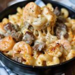 Cheesy Shrimp & Steak Alfredo Mac