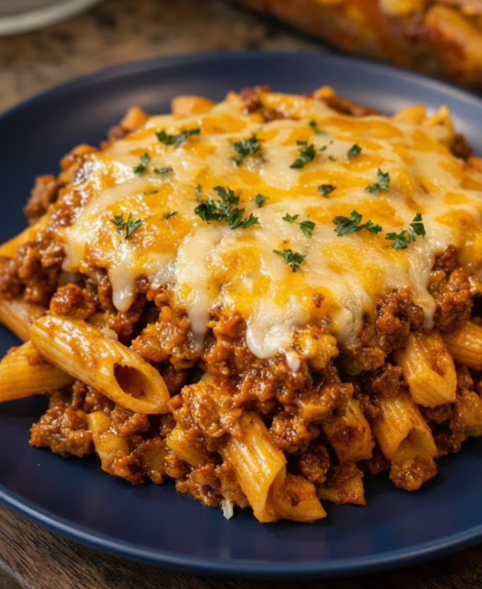 Cheesy Sloppy Joe Pasta Bake