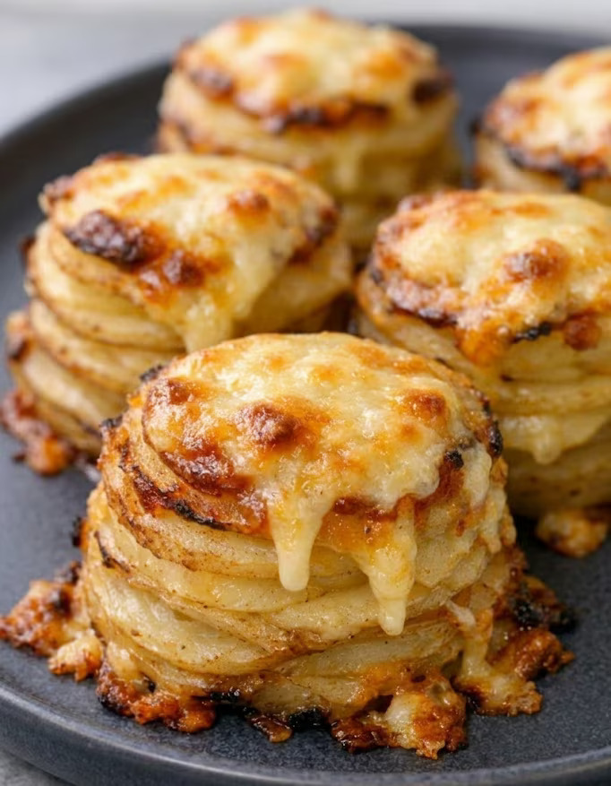Oven Baked 4 Ingredient Cheesy Potato Stacks