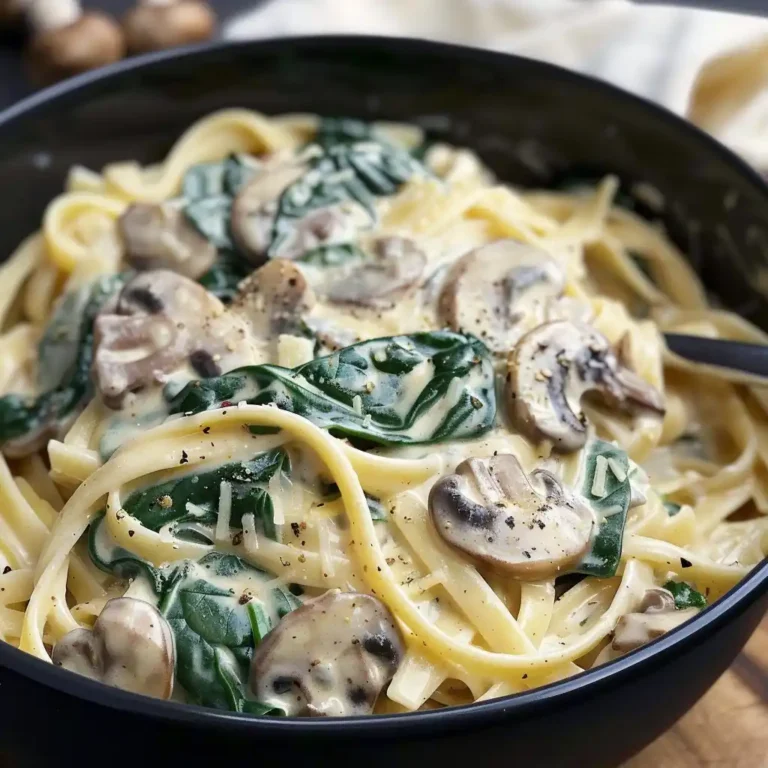 Slow Cooker Spinach and Mushroom Pasta Alfredo