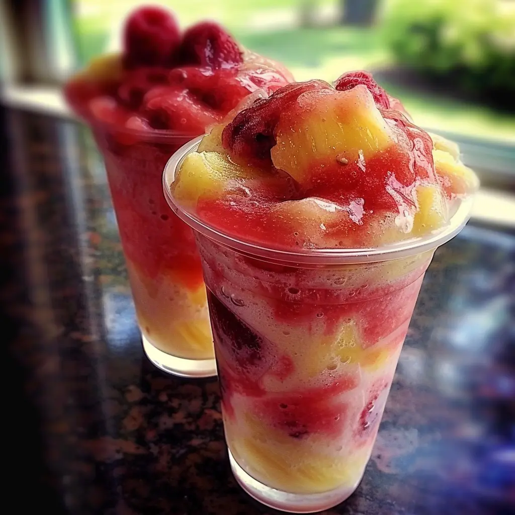 Pineapple Strawberry Swirled Slushies